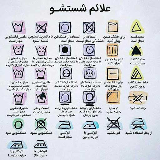 معنی علامت های روی لباس به زبان فارسی همراه با عکس