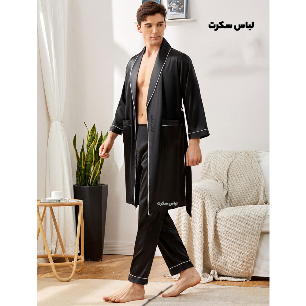 آموزش نگهداری و شستشو پارچه و لباس ساتن، اتو زدن، خشک کردن 2 ست ربدوشامبر و شلوار مردانه lux982